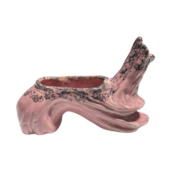 Vintage 1950s Drift Wood Style Pink & Black Ceramic Planter MCM - Picture 3 of 8